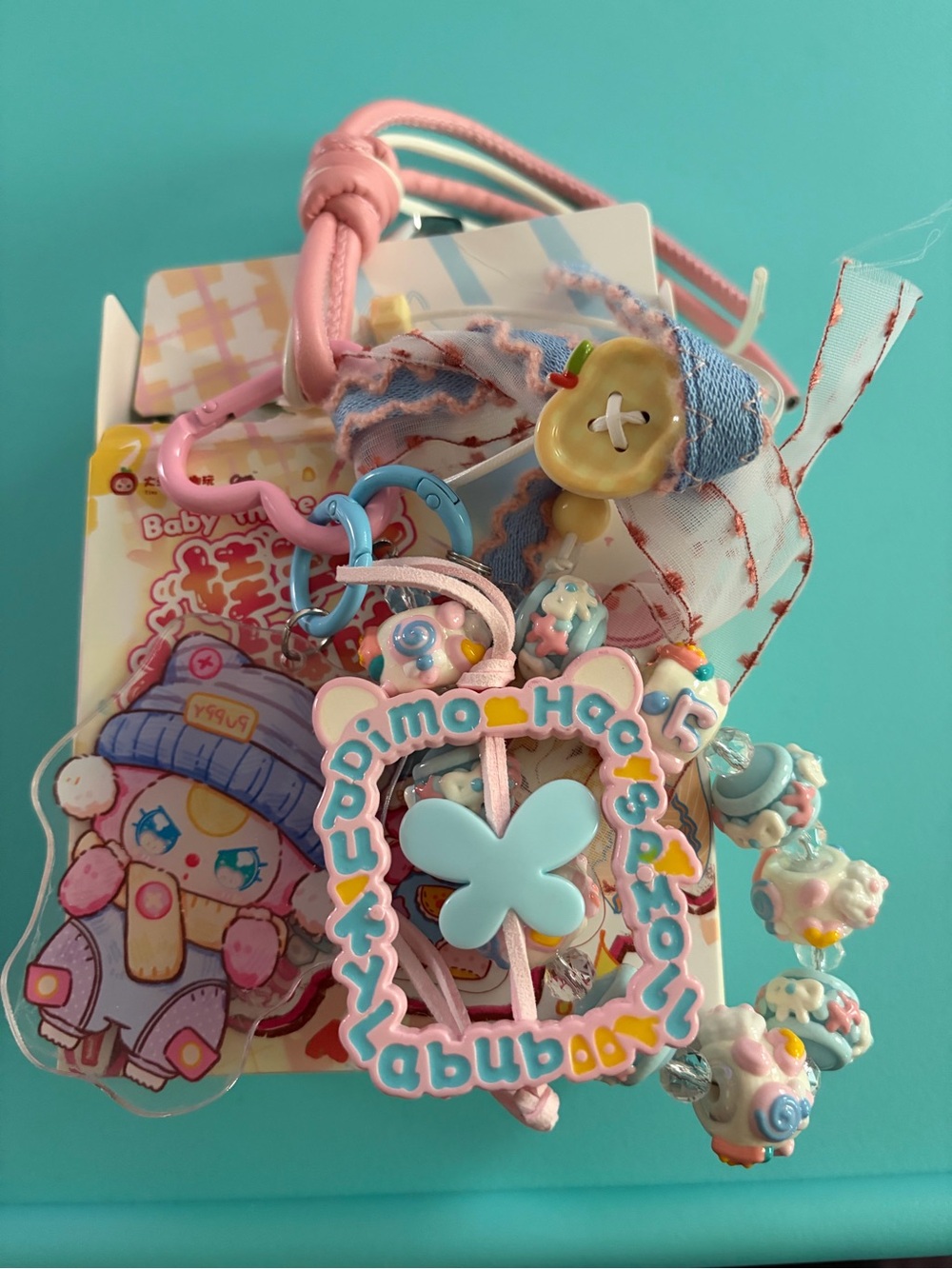 Baby Three Love Chain Pastel Pink & Blue Keychain